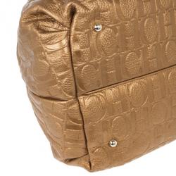 Pre Owned Carolina Herrera Gold Monogram Embossed Bag