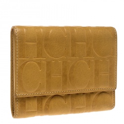 Pre Owned Carolina Herrera Yellow Monogram Compact Wallet