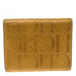 Pre Owned Carolina Herrera Yellow Monogram Compact Wallet