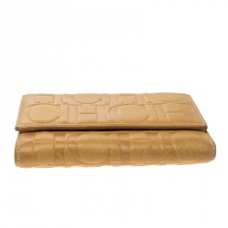 Pre Owned Carolina Herrera Yellow Monogram Compact Wallet