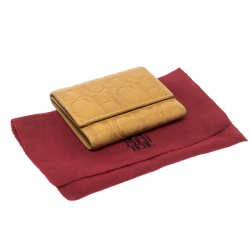 Pre Owned Carolina Herrera Yellow Monogram Compact Wallet