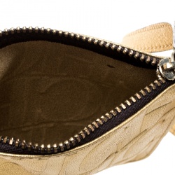 Pre Owned Carolina Herrera Gold Monogram Leather Wristlet Pouch