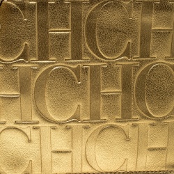 Pre Owned Carolina Herrera Gold Monogram Leather Wristlet Pouch