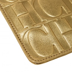 Pre Owned Carolina Herrera Gold Monogram Leather Wristlet Pouch