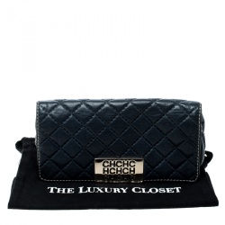 Pre Owned Carolina Herrera Blue Quilted Leather Clutch
