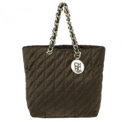 Pre Owned Carolina Herrera Green Nylon Quilted Tote