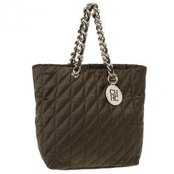 Pre Owned Carolina Herrera Green Nylon Quilted Tote