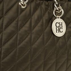 Pre Owned Carolina Herrera Green Nylon Quilted Tote