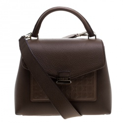 Pre Owned Carolina Herrera Brown Monogram Leather Top Handle Bag