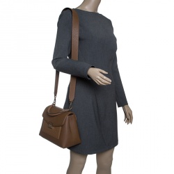 Pre Owned Carolina Herrera Brown Monogram Leather Top Handle Bag