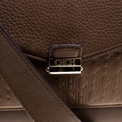 Pre Owned Carolina Herrera Brown Monogram Leather Top Handle Bag