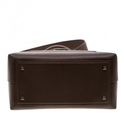 Pre Owned Carolina Herrera Brown Monogram Leather Top Handle Bag