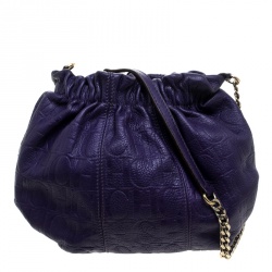 Pre Owned Carolina Herrera Purple Embossed Leather Bucket Shoulder Bag