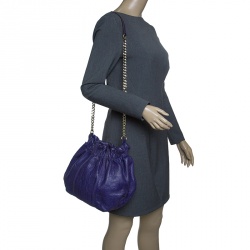 Pre Owned Carolina Herrera Purple Embossed Leather Bucket Shoulder Bag