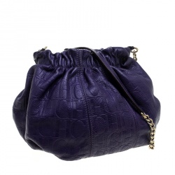 Pre Owned Carolina Herrera Purple Embossed Leather Bucket Shoulder Bag