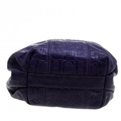 Pre Owned Carolina Herrera Purple Embossed Leather Bucket Shoulder Bag