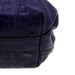 Pre Owned Carolina Herrera Purple Embossed Leather Bucket Shoulder Bag