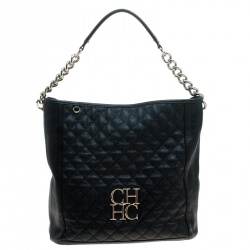 Pre Owned Carolina Herrera Black Quilted Leather Shoulder Bag