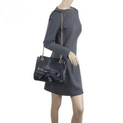 Pre Owned Carolina Herrera Black Monogram Leather Small Audrey Shoulder Bag