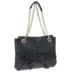 Pre Owned Carolina Herrera Black Monogram Leather Small Audrey Shoulder Bag