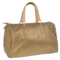 Pre Owned Carolina Herrera Bronze Leather Andy Boston Bag