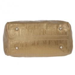 Pre Owned Carolina Herrera Bronze Leather Andy Boston Bag