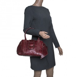 Pre Owned Carolina Herrera Dark Red Monogram Leather Bow Satchel