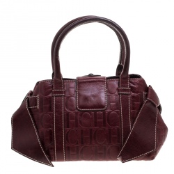Pre Owned Carolina Herrera Dark Red Monogram Leather Bow Satchel