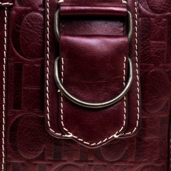 Pre Owned Carolina Herrera Dark Red Monogram Leather Bow Satchel