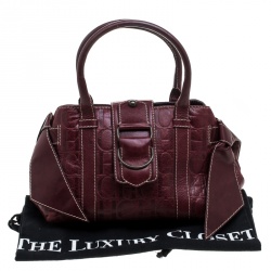 Pre Owned Carolina Herrera Dark Red Monogram Leather Bow Satchel