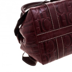 Pre Owned Carolina Herrera Dark Red Monogram Leather Bow Satchel