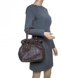 Pre Owned Carolina Herrera Black Monogram Embossed Leather Tote
