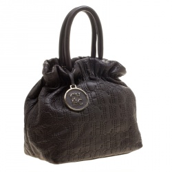 Pre Owned Carolina Herrera Black Monogram Embossed Leather Tote