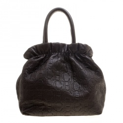 Pre Owned Carolina Herrera Black Monogram Embossed Leather Tote