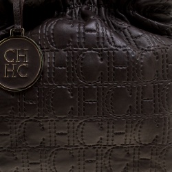Pre Owned Carolina Herrera Black Monogram Embossed Leather Tote