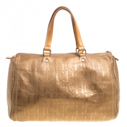 مملوكة مسبقًا Carolina Herrera Gold Monogram Leather Andy Boston Bag