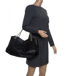 Pre Owned Carolina Herrera Black Monogram Leather Shoulder Bag