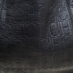 Pre Owned Carolina Herrera Black Monogram Leather Shoulder Bag