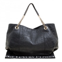 Pre Owned Carolina Herrera Black Monogram Leather Shoulder Bag