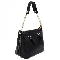 Pre Owned Carolina Herrea Black Pebbled Leather Chain Top Handle Bag