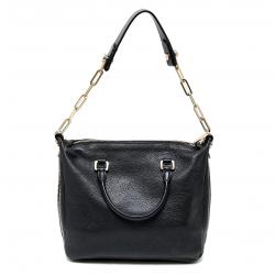 Pre Owned Carolina Herrea Black Pebbled Leather Chain Top Handle Bag