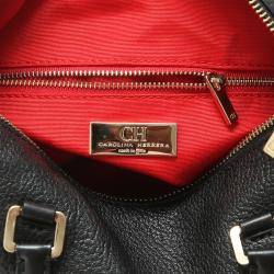 Pre Owned Carolina Herrea Black Pebbled Leather Chain Top Handle Bag