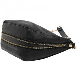 Pre Owned Carolina Herrea Black Pebbled Leather Chain Top Handle Bag