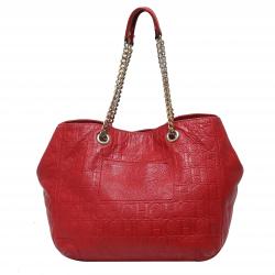 Pre Owned Carolina Herrera Red Monogram Leather Audrey Tote