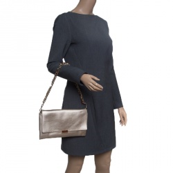 Pre Owned Carolina Herrera Gold Leather Jewel Chain Shoulder Bag