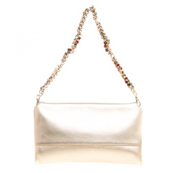 Pre Owned Carolina Herrera Gold Leather Jewel Chain Shoulder Bag