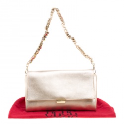 Pre Owned Carolina Herrera Gold Leather Jewel Chain Shoulder Bag