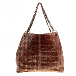 Pre Owned Carolina Herrera Copper Monogram Leather Chain Tote