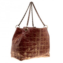 Pre Owned Carolina Herrera Copper Monogram Leather Chain Tote