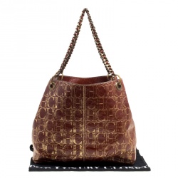 Pre Owned Carolina Herrera Copper Monogram Leather Chain Tote
